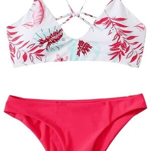 Floral Bikini Set in Red and White